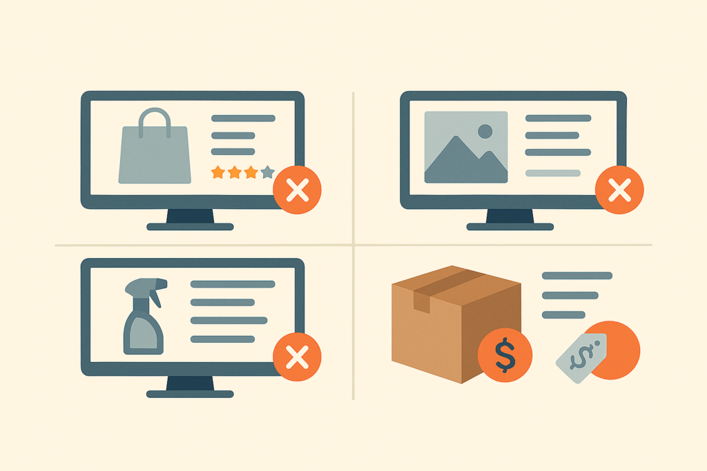 Examples of common Amazon listing mistakes on product pages