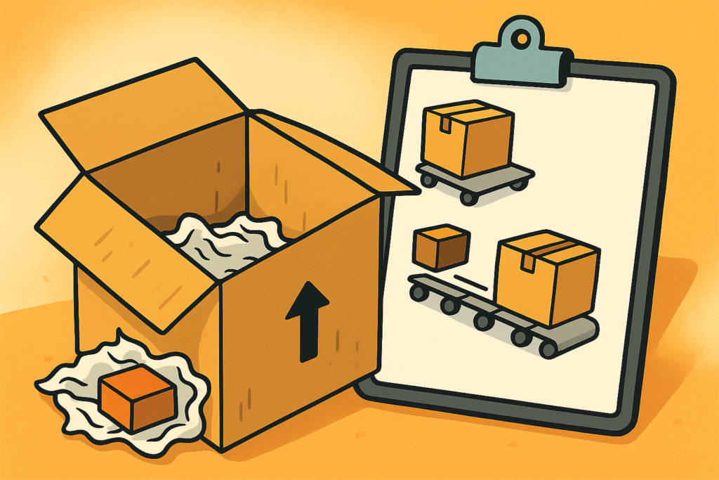 Amazon shipping box with small item and packaging inefficiency